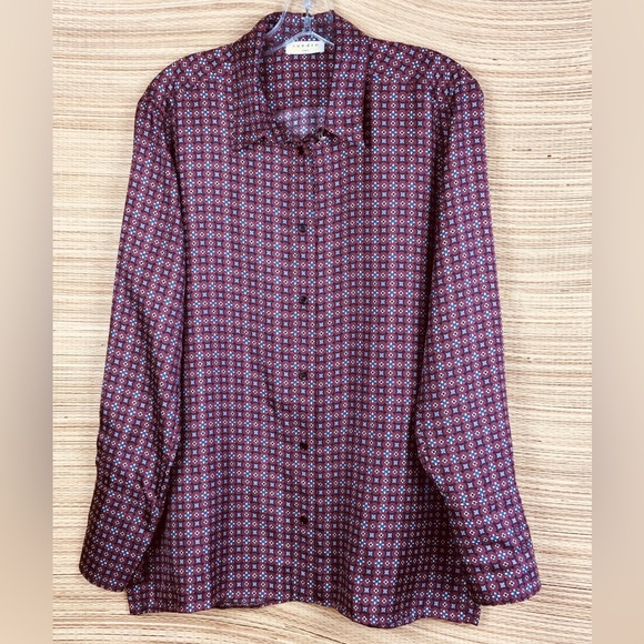SANDRO Thia Printed 100% Silk-twill Shirt Blouse In Bordeaux Size 4 - Picture 7 of 16